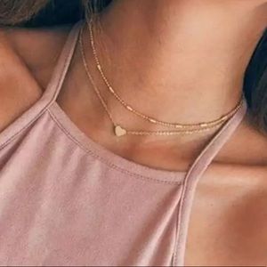 Two Dainty Gold Choker Bundle Heart